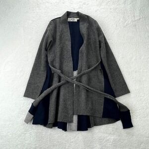 Anthropologie Rosie Neira Sweater Womens Small Gray Wool Cardigan Coat Belted